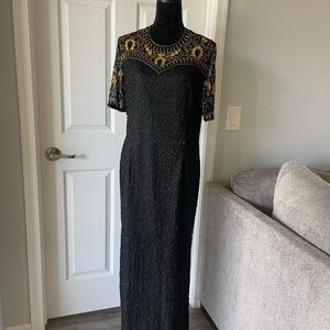 Brilliante By J. A. Black beaded evening dress with gold accents